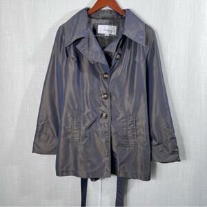 Weatherproof Gray Iridescent Trench Belted Raincoat Jacket Size M